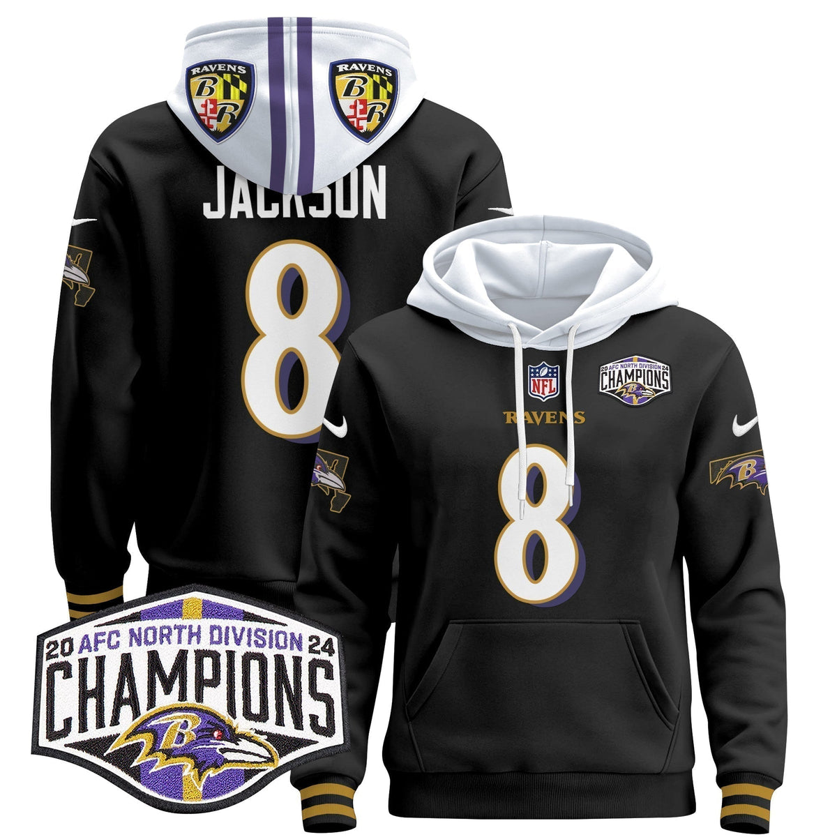 BAL 2024 AFC North Division Champions Patch Pullover Hoodie V2 - Stitched