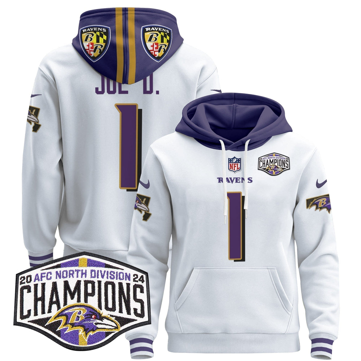 BAL 2024 AFC North Division Champions Patch Pullover Hoodie V2 - Stitched