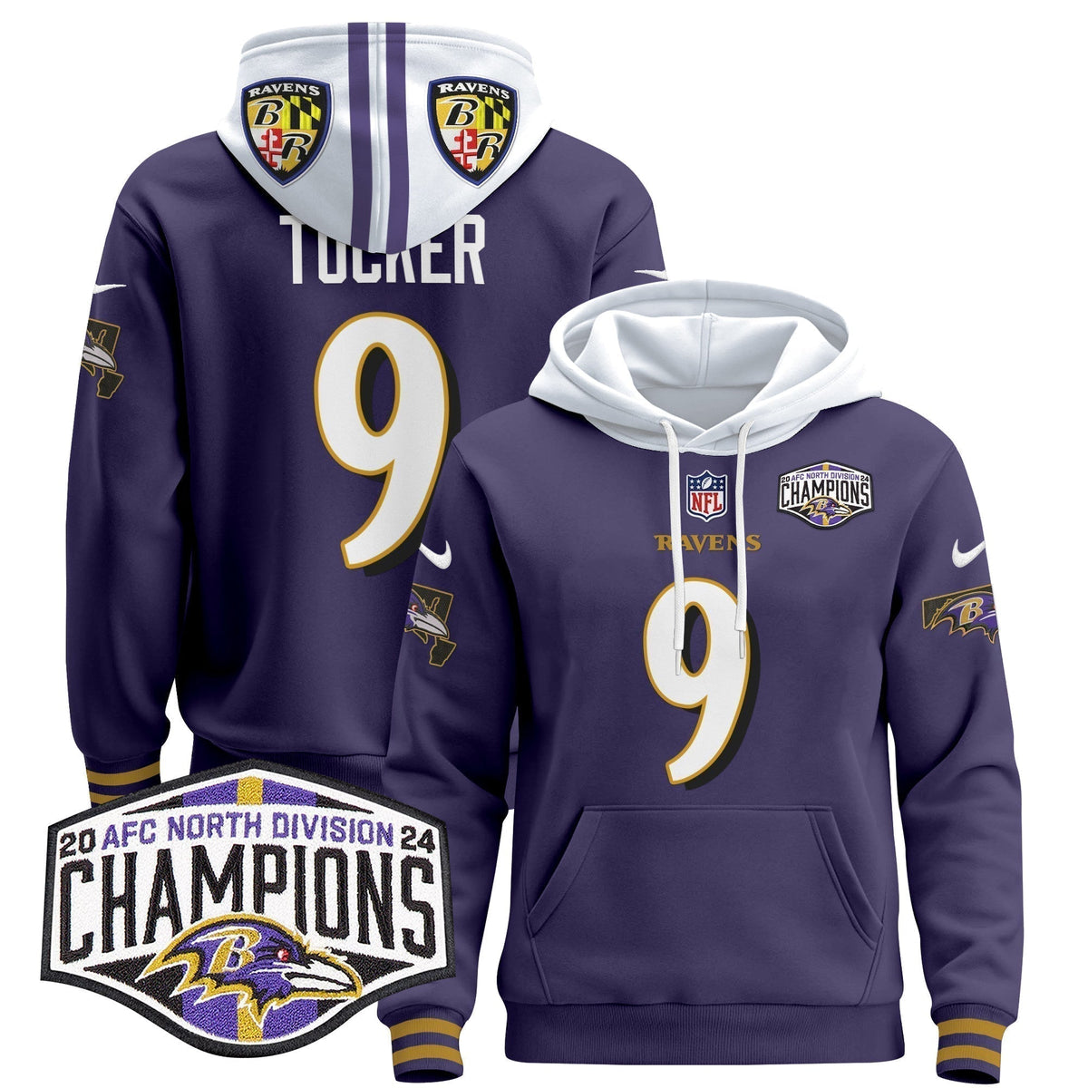 BAL 2024 AFC North Division Champions Patch Pullover Hoodie V2 - Stitched