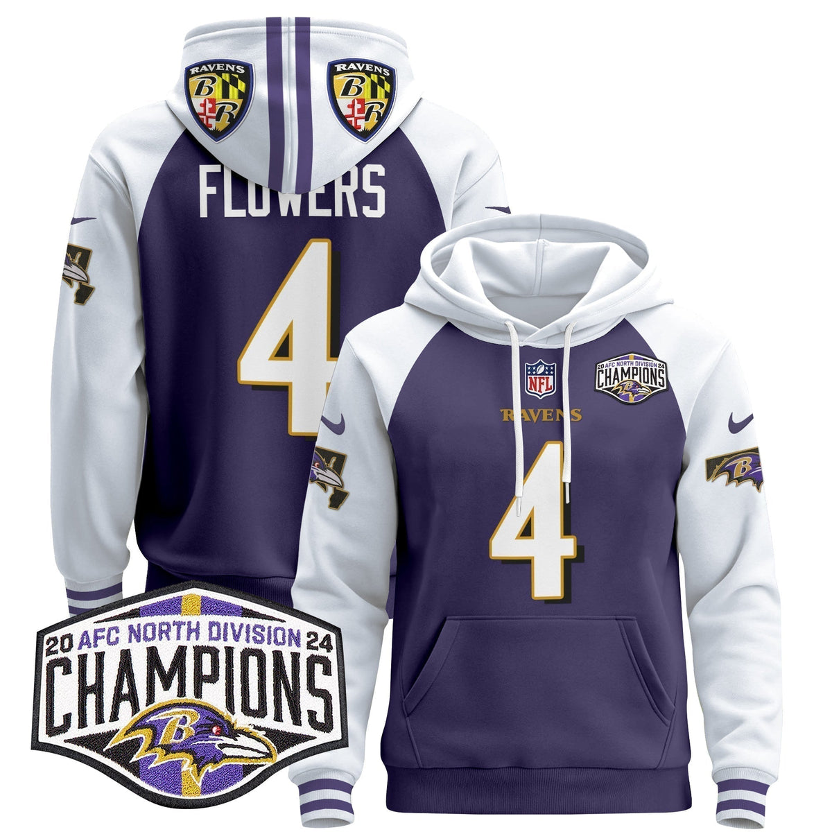 BAL 2024 AFC North Division Champions Patch Pullover Hoodie V2 - Stitched