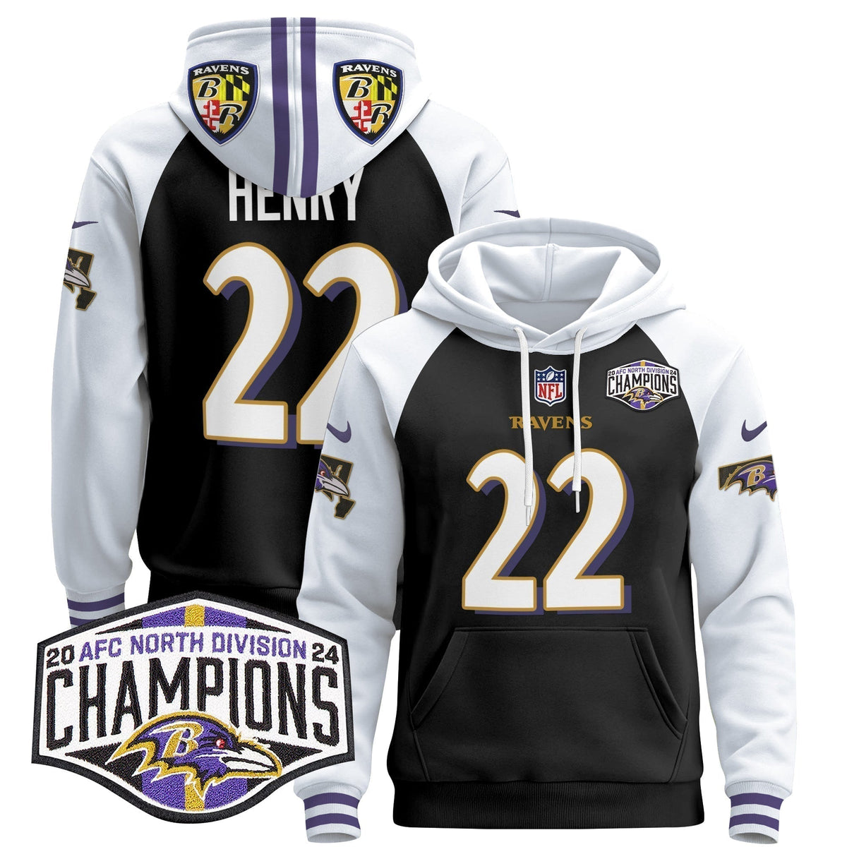 BAL 2024 AFC North Division Champions Patch Pullover Hoodie V2 - Stitched
