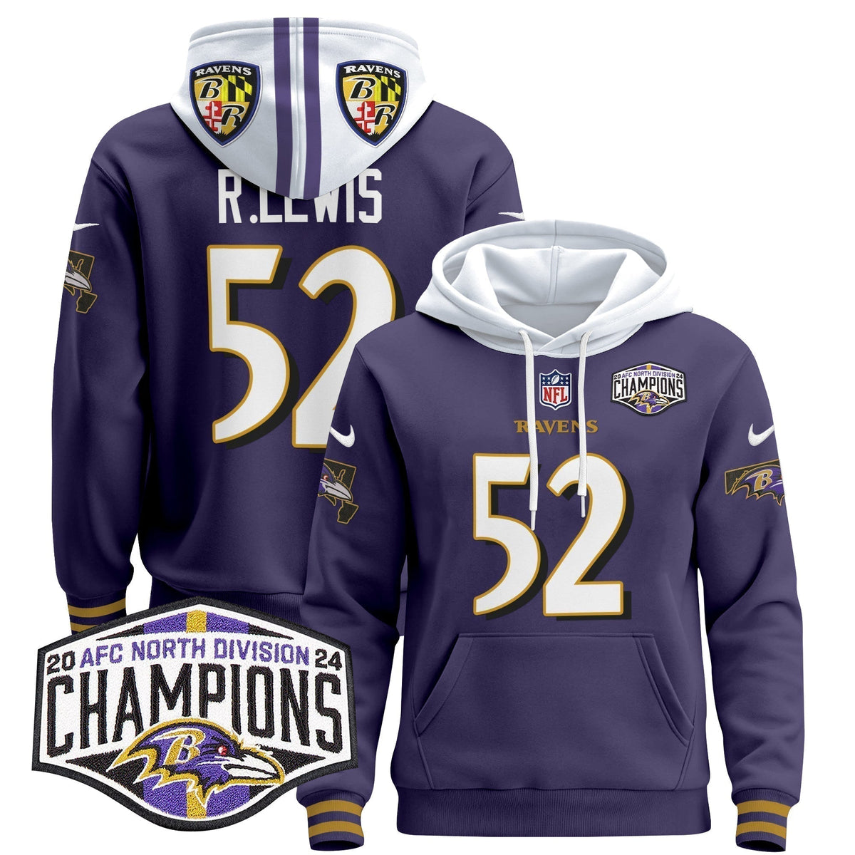 BAL 2024 AFC North Division Champions Patch Pullover Hoodie V2 - Stitched
