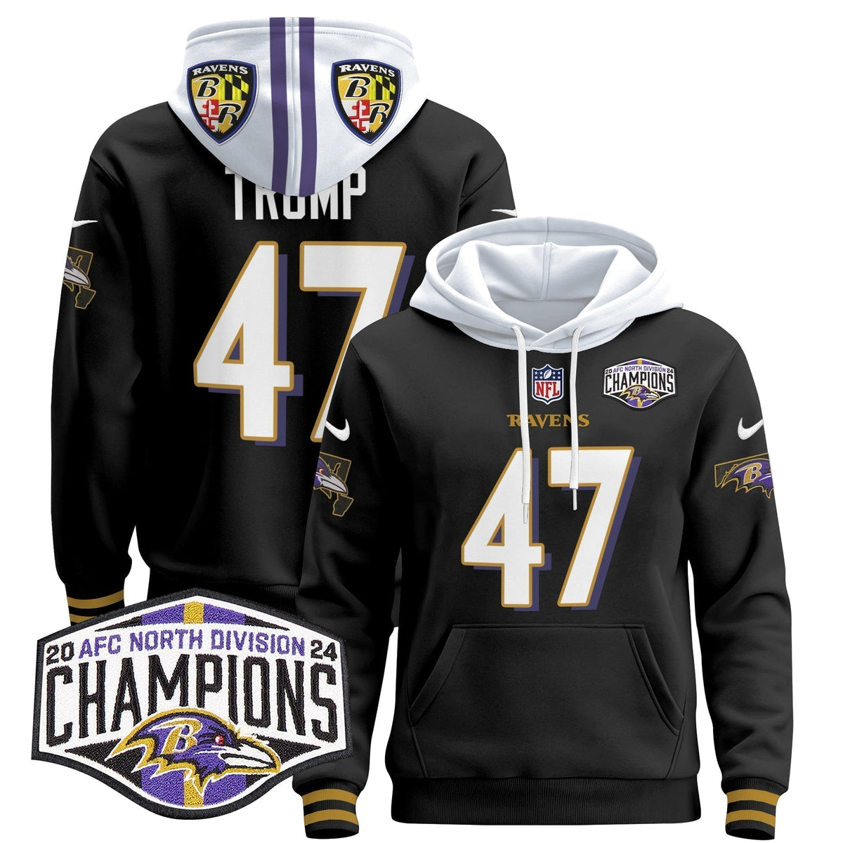 BAL 2024 AFC North Division Champions Patch Pullover Hoodie V2 - Stitched