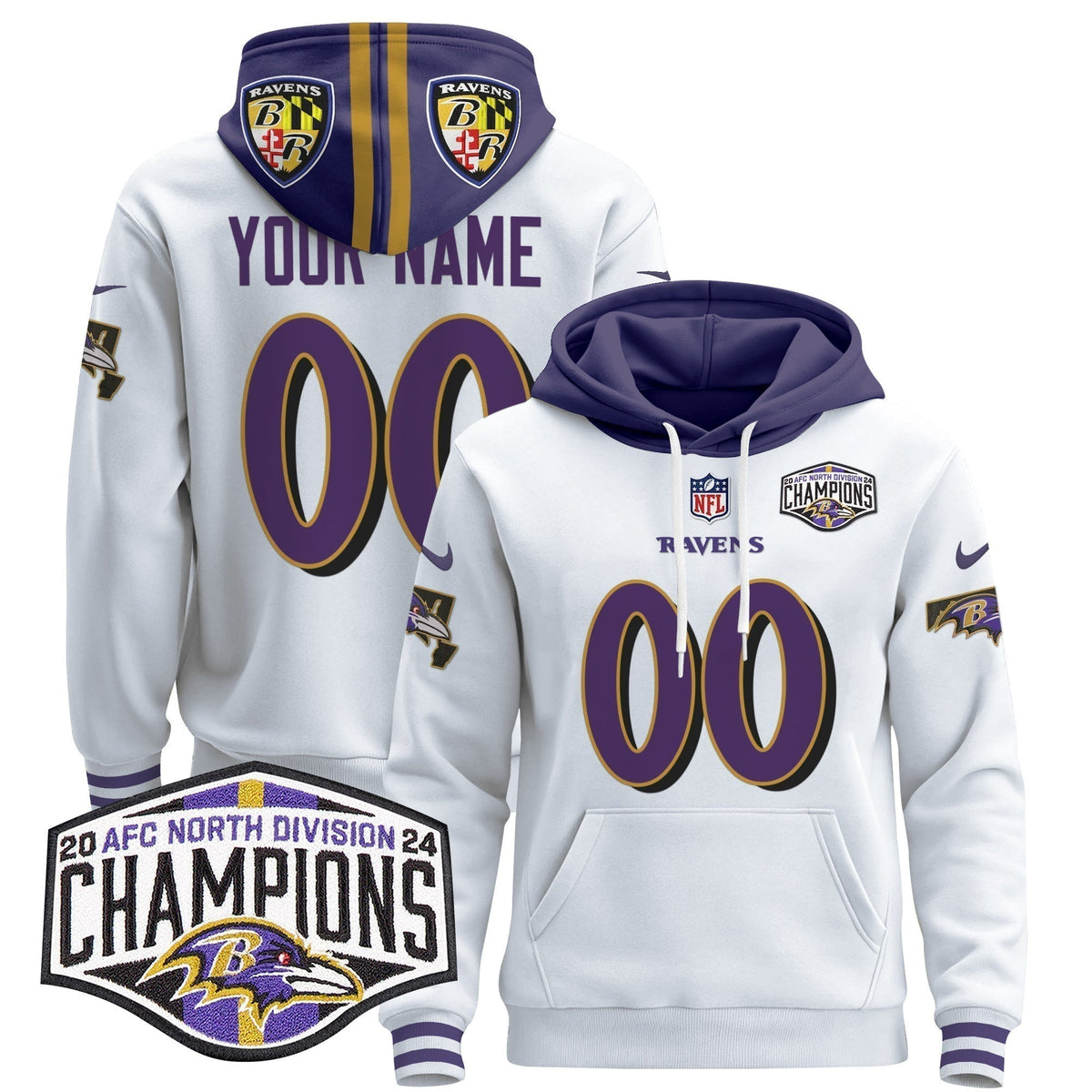 BAL 2024 AFC North Division Champions Patch Custom Pullover Hoodie V2 - Stitched