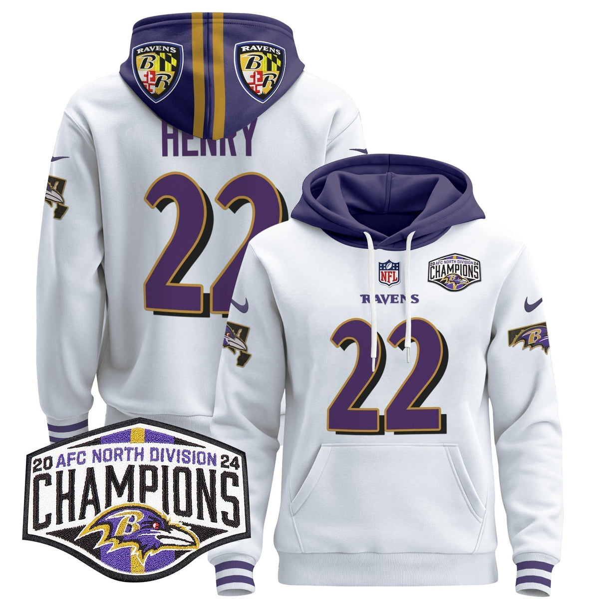 BAL 2024 AFC North Division Champions Patch Pullover Hoodie V2 - Stitched