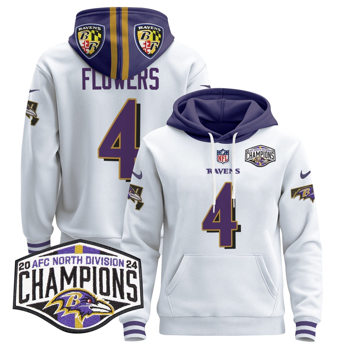 BAL 2024 AFC North Division Champions Patch Pullover Hoodie V2 - Stitched