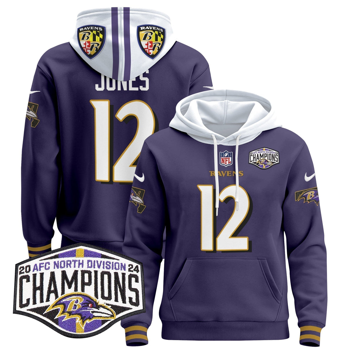 BAL 2024 AFC North Division Champions Patch Pullover Hoodie V2 - Stitched
