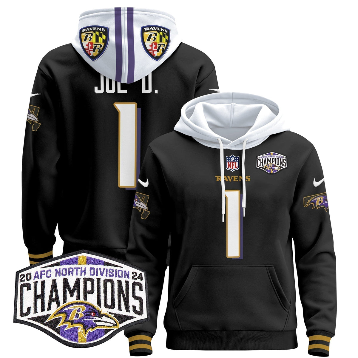 BAL 2024 AFC North Division Champions Patch Pullover Hoodie V2 - Stitched