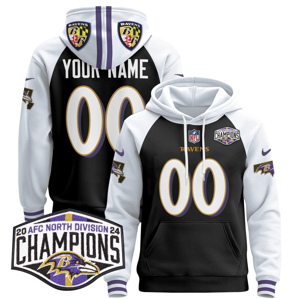 BAL 2024 AFC North Division Champions Patch Custom Pullover Hoodie V2 - Stitched