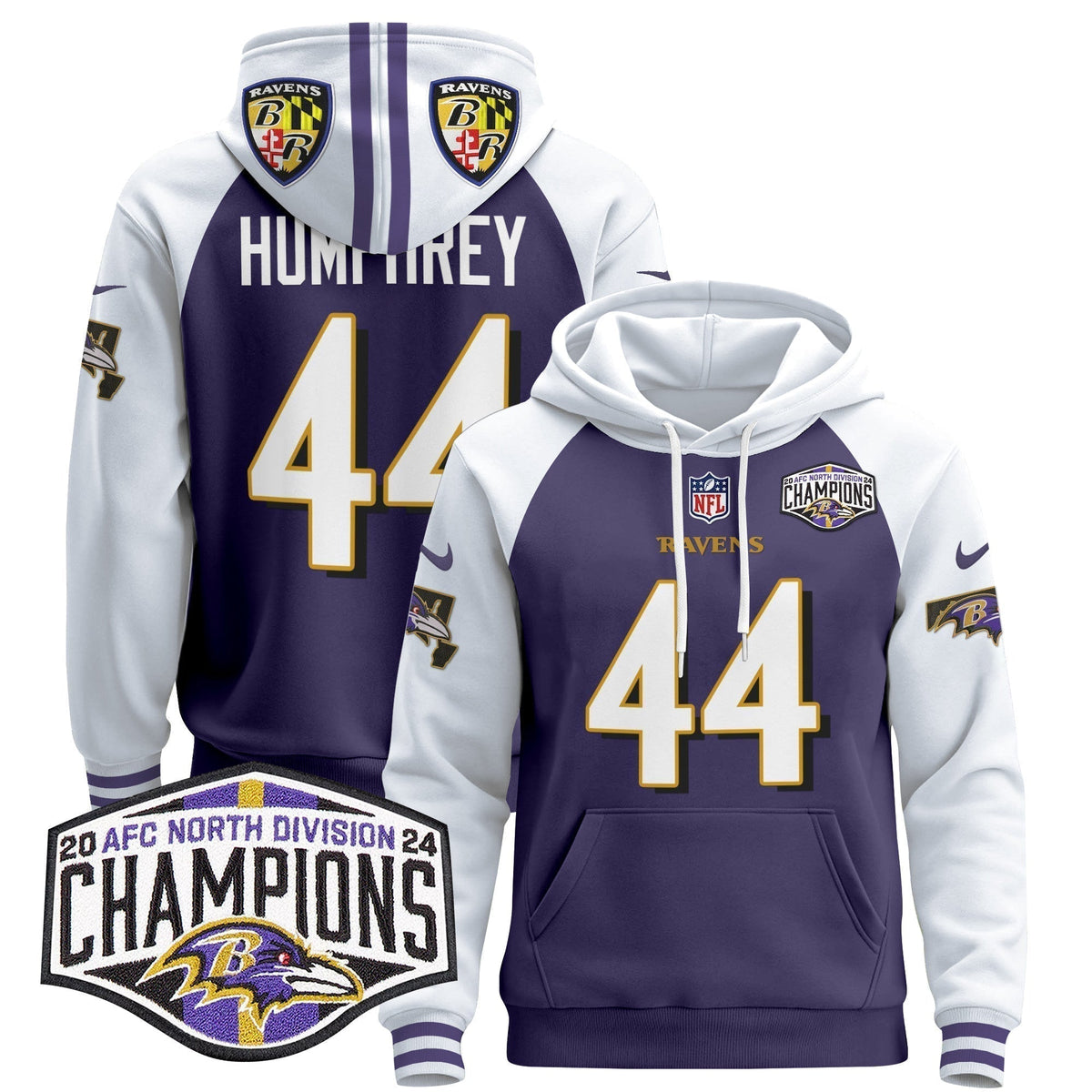 BAL 2024 AFC North Division Champions Patch Pullover Hoodie V2 - Stitched