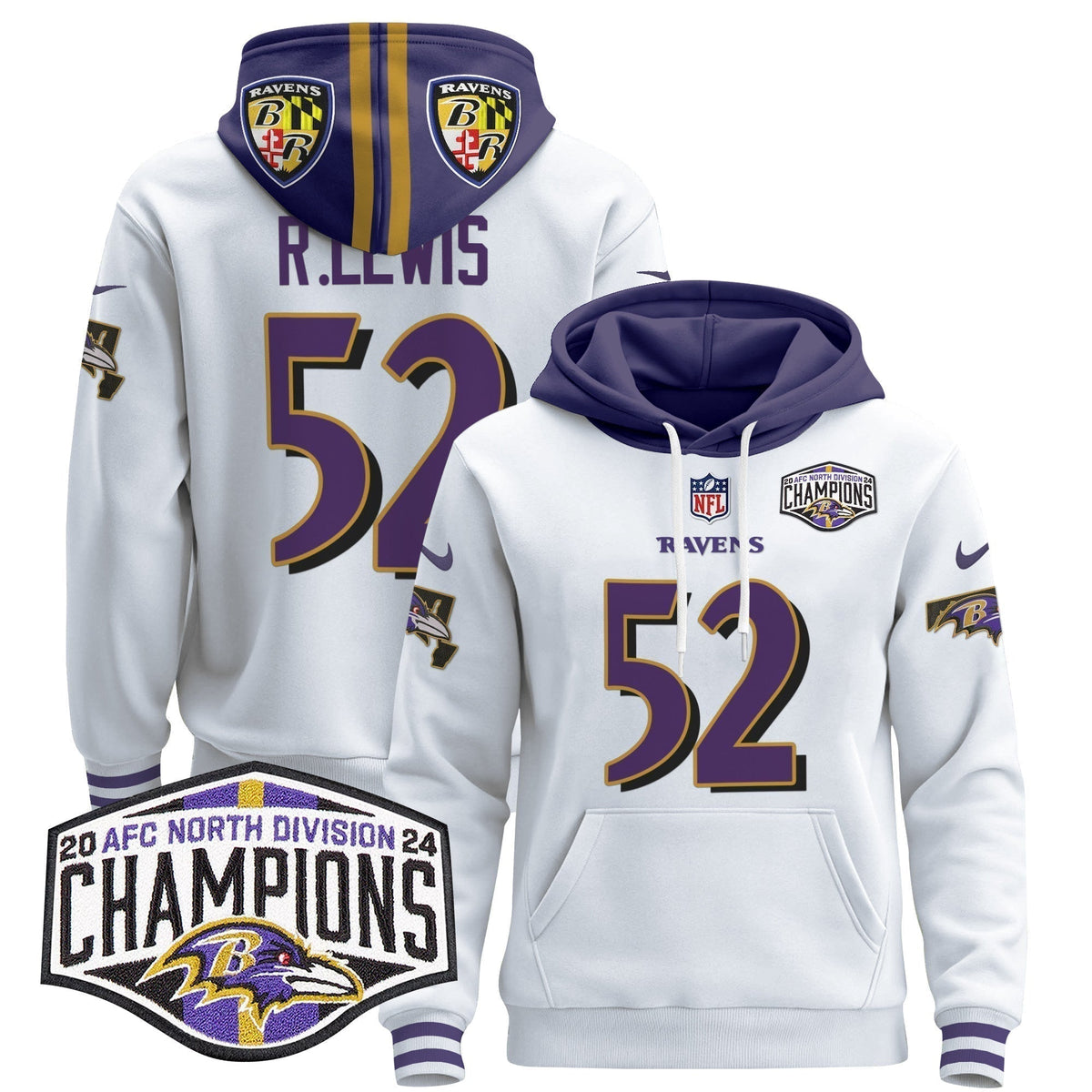 BAL 2024 AFC North Division Champions Patch Pullover Hoodie V2 - Stitched