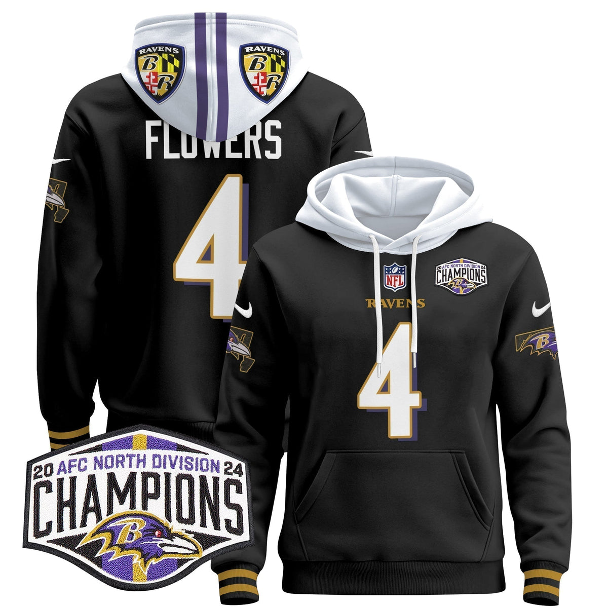BAL 2024 AFC North Division Champions Patch Pullover Hoodie V2 - Stitched