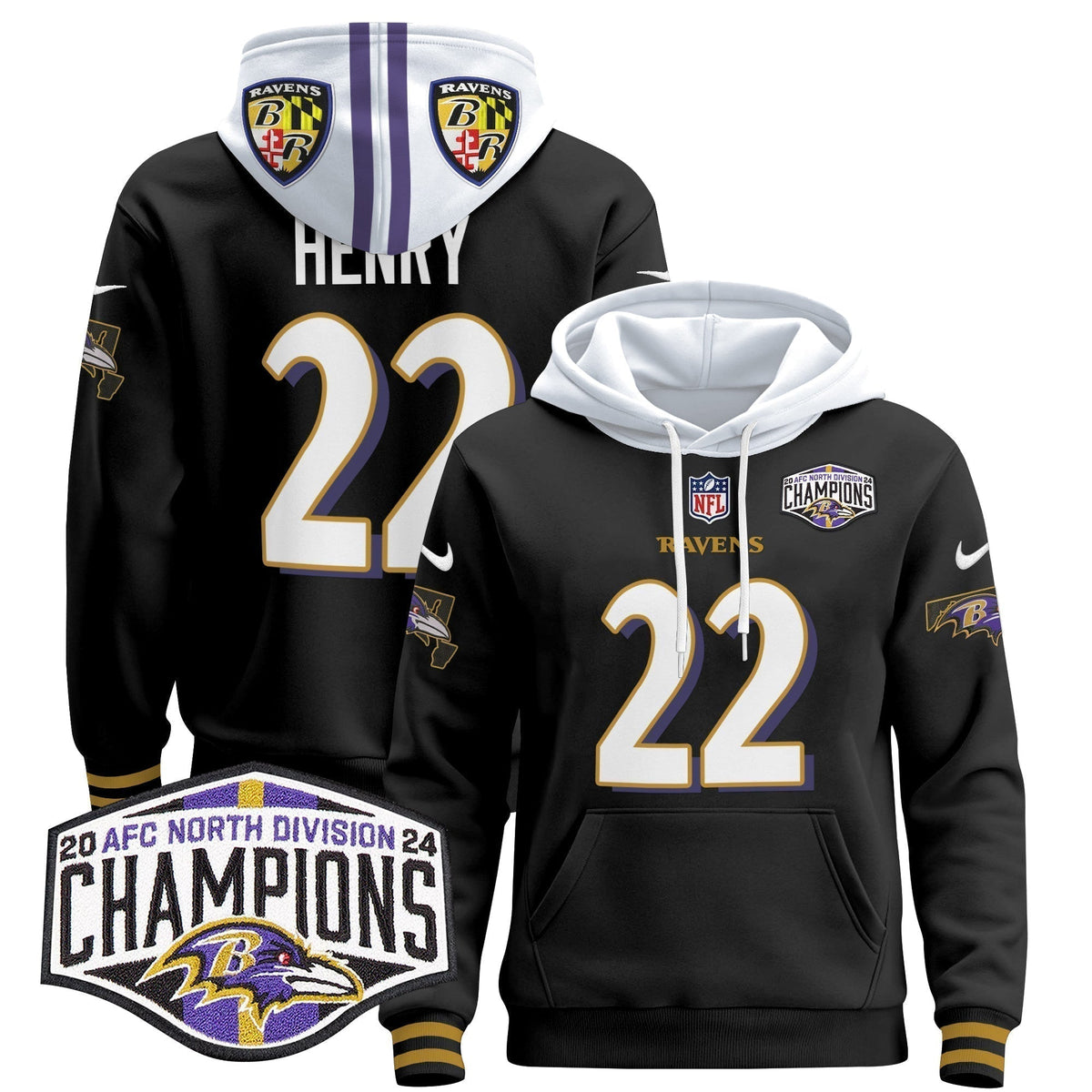 BAL 2024 AFC North Division Champions Patch Pullover Hoodie V2 - Stitched