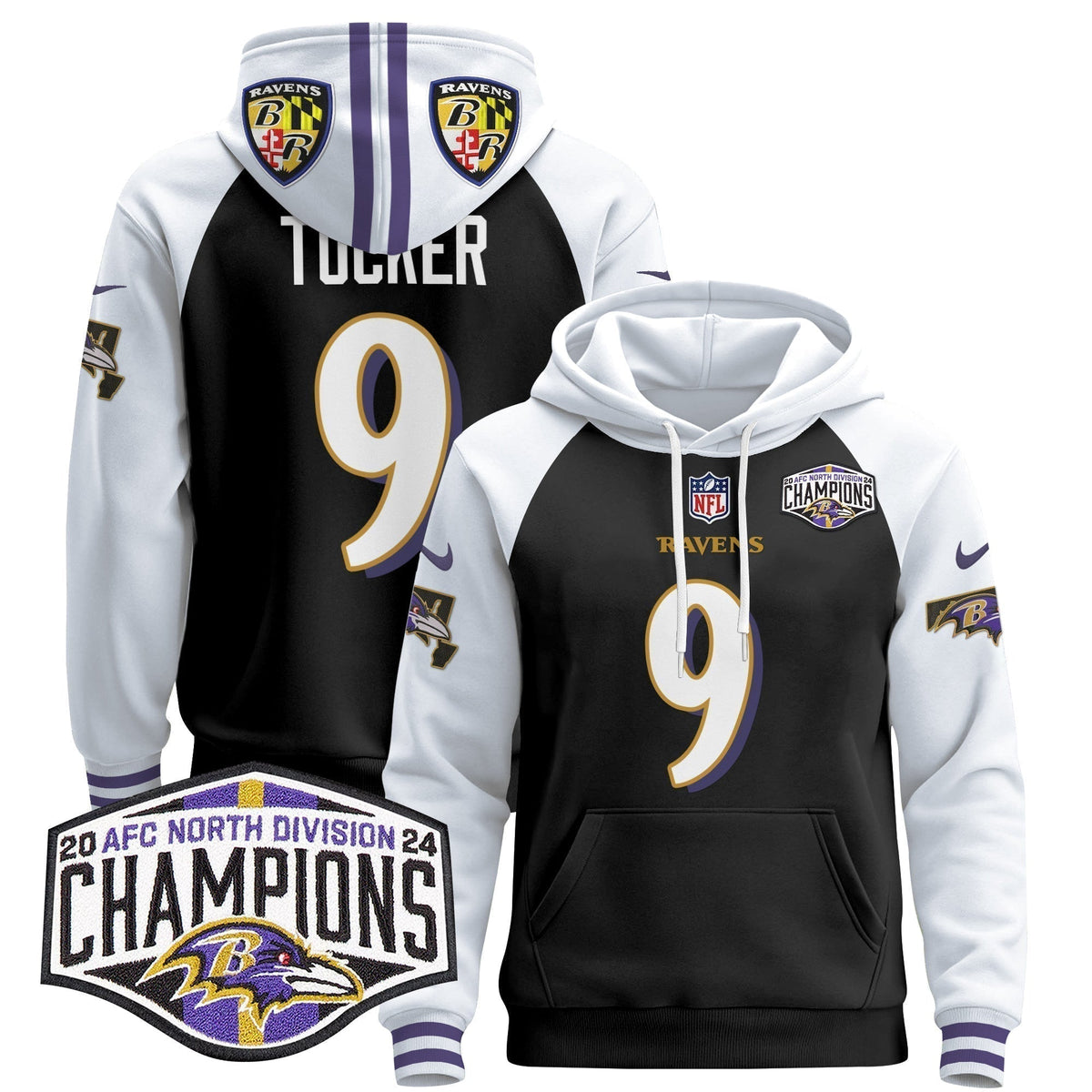 BAL 2024 AFC North Division Champions Patch Pullover Hoodie V2 - Stitched