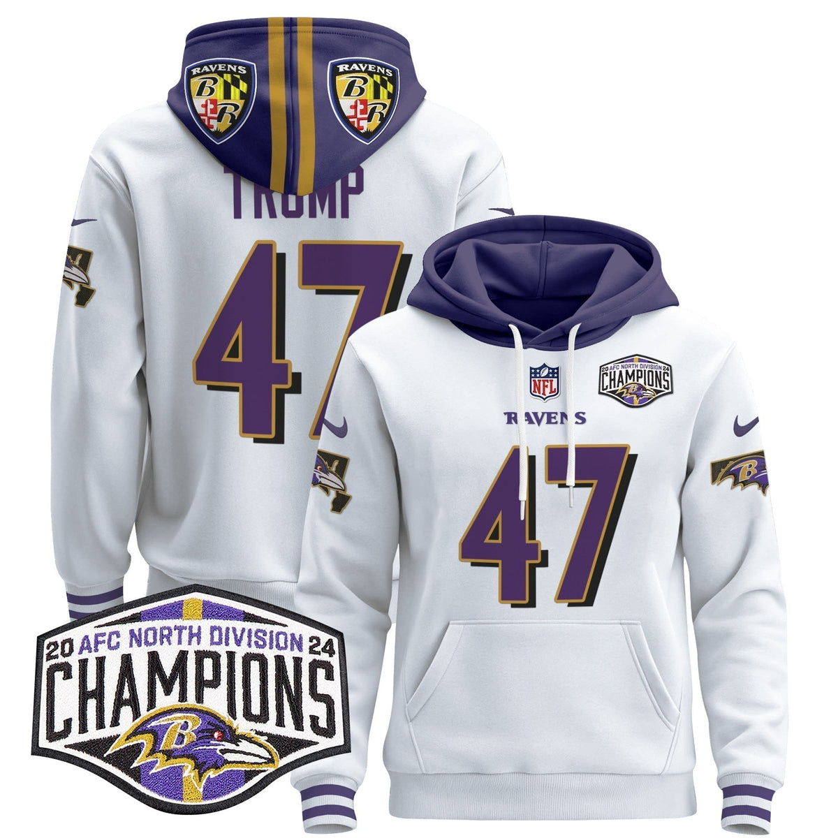 BAL 2024 AFC North Division Champions Patch Pullover Hoodie V2 - Stitched