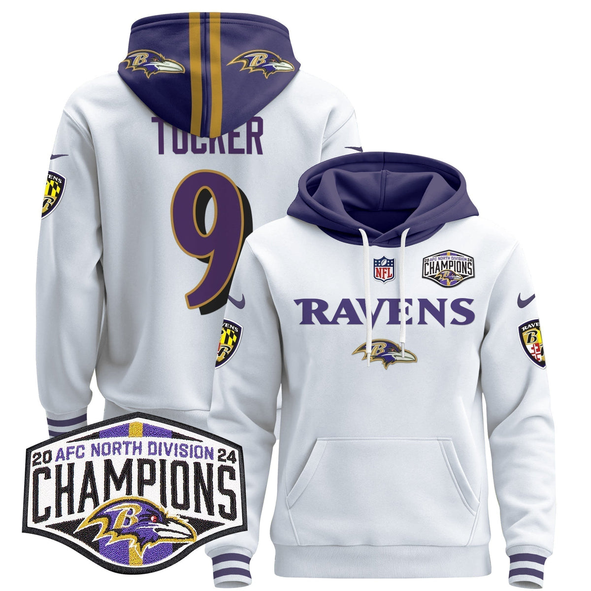 BAL 2024 AFC North Division Champions Patch Pullover Hoodie - Stitched
