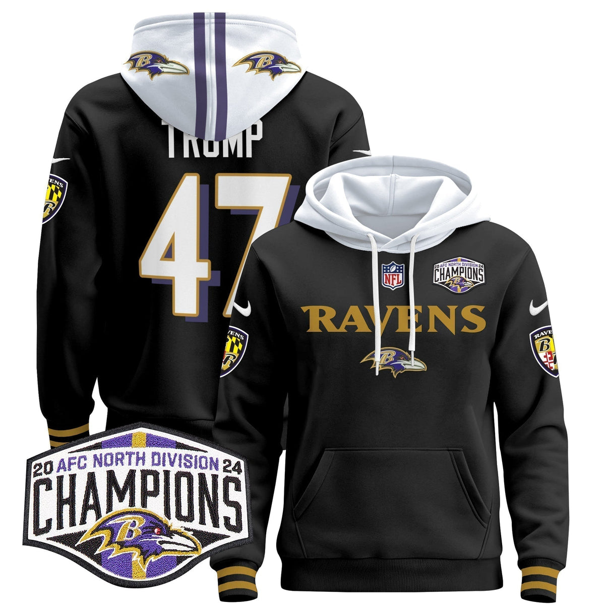 BAL 2024 AFC North Division Champions Patch Pullover Hoodie - Stitched