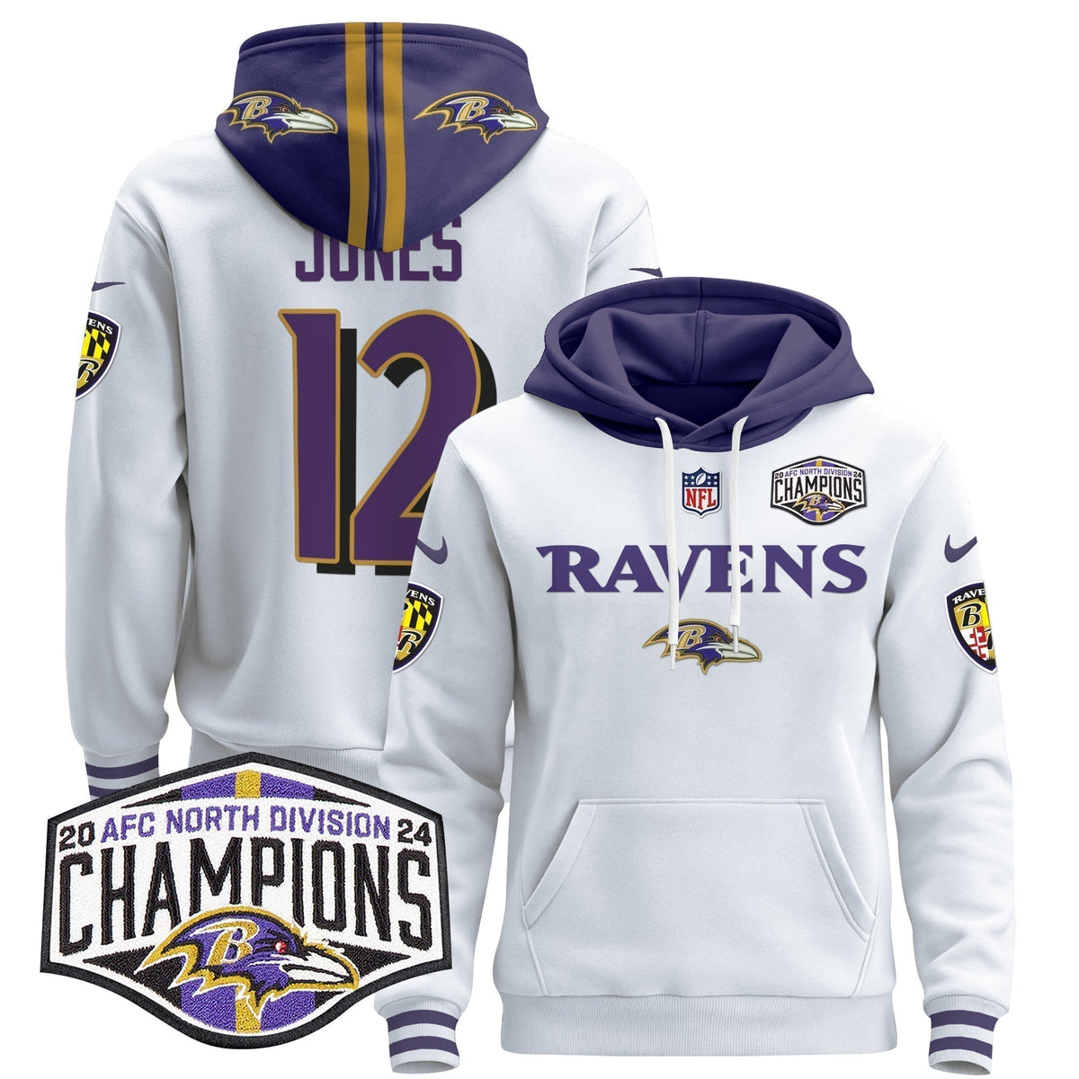 BAL 2024 AFC North Division Champions Patch Pullover Hoodie - Stitched