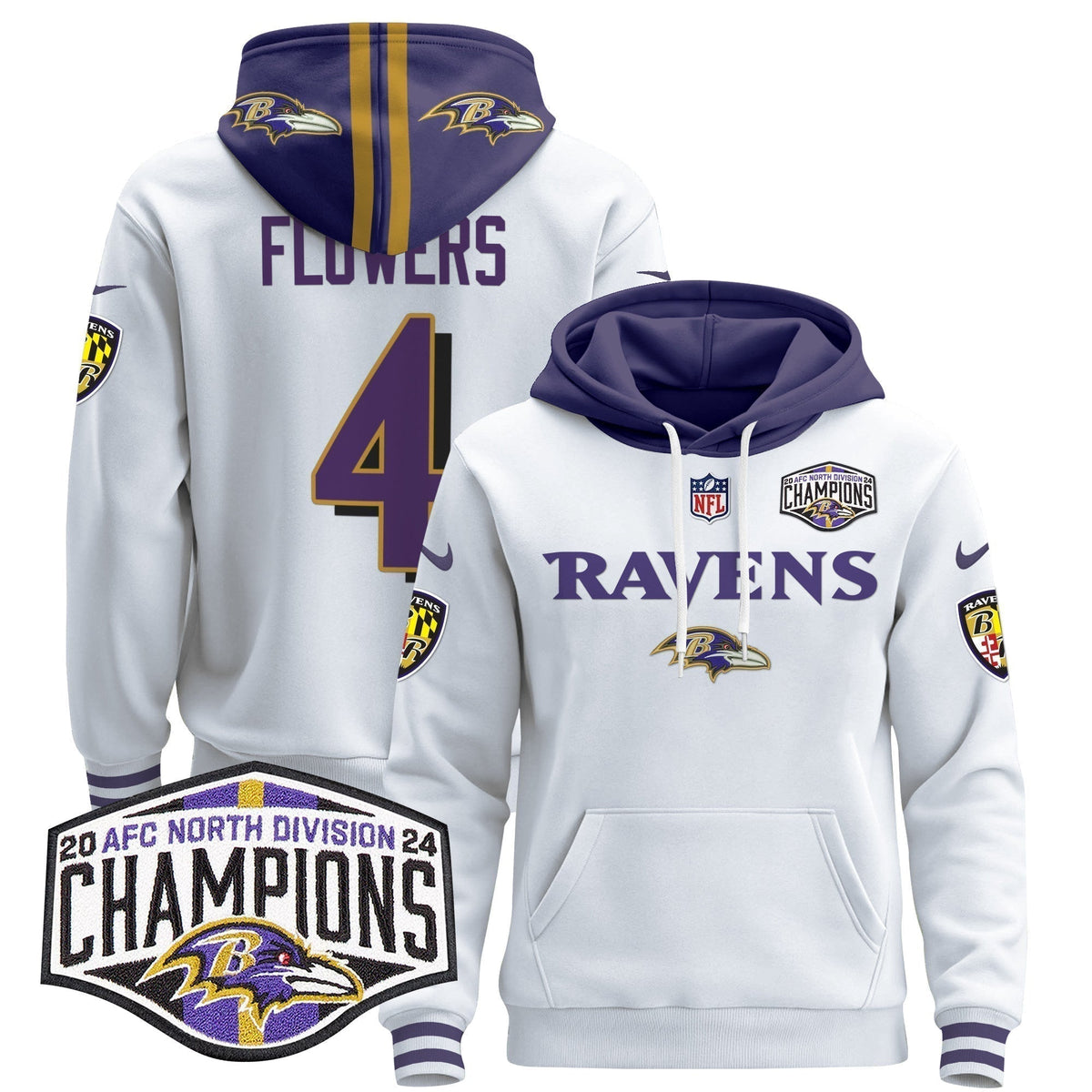 BAL 2024 AFC North Division Champions Patch Pullover Hoodie - Stitched