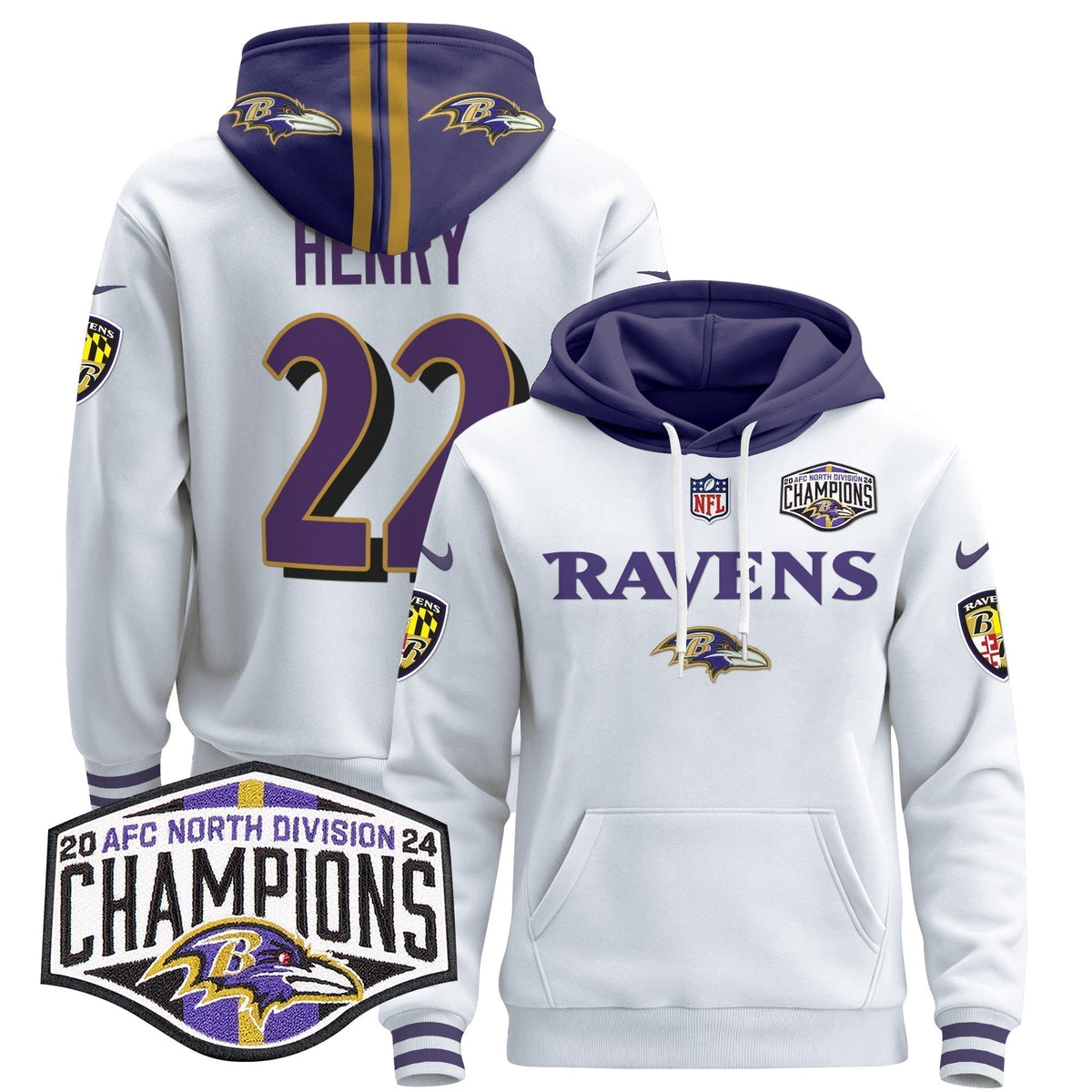 BAL 2024 AFC North Division Champions Patch Pullover Hoodie - Stitched