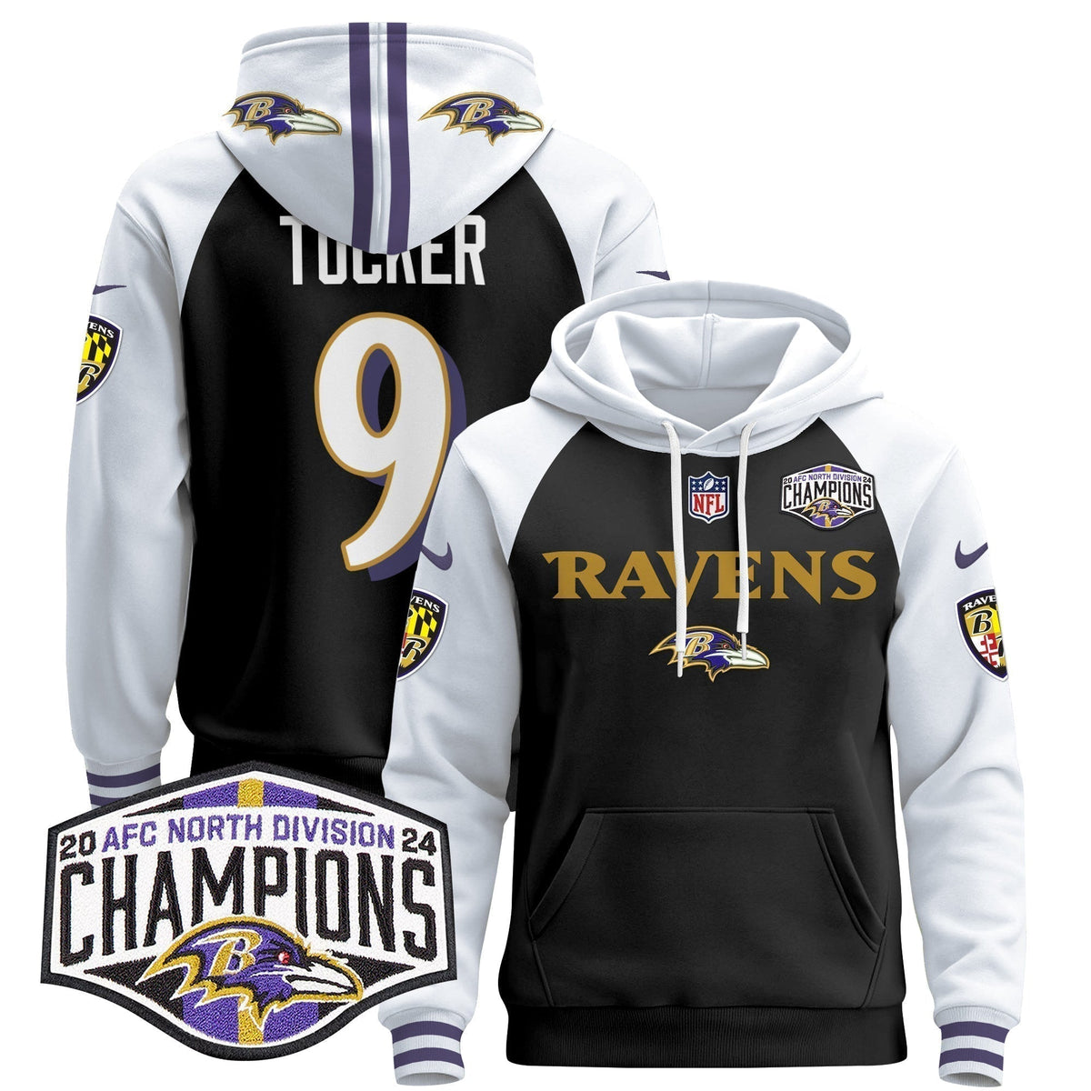BAL 2024 AFC North Division Champions Patch Pullover Hoodie - Stitched
