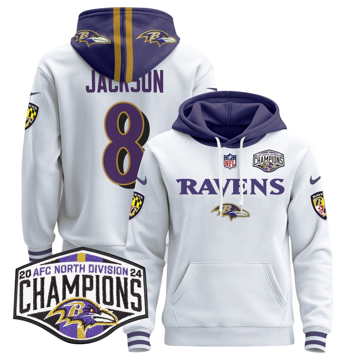 BAL 2024 AFC North Division Champions Patch Pullover Hoodie - Stitched