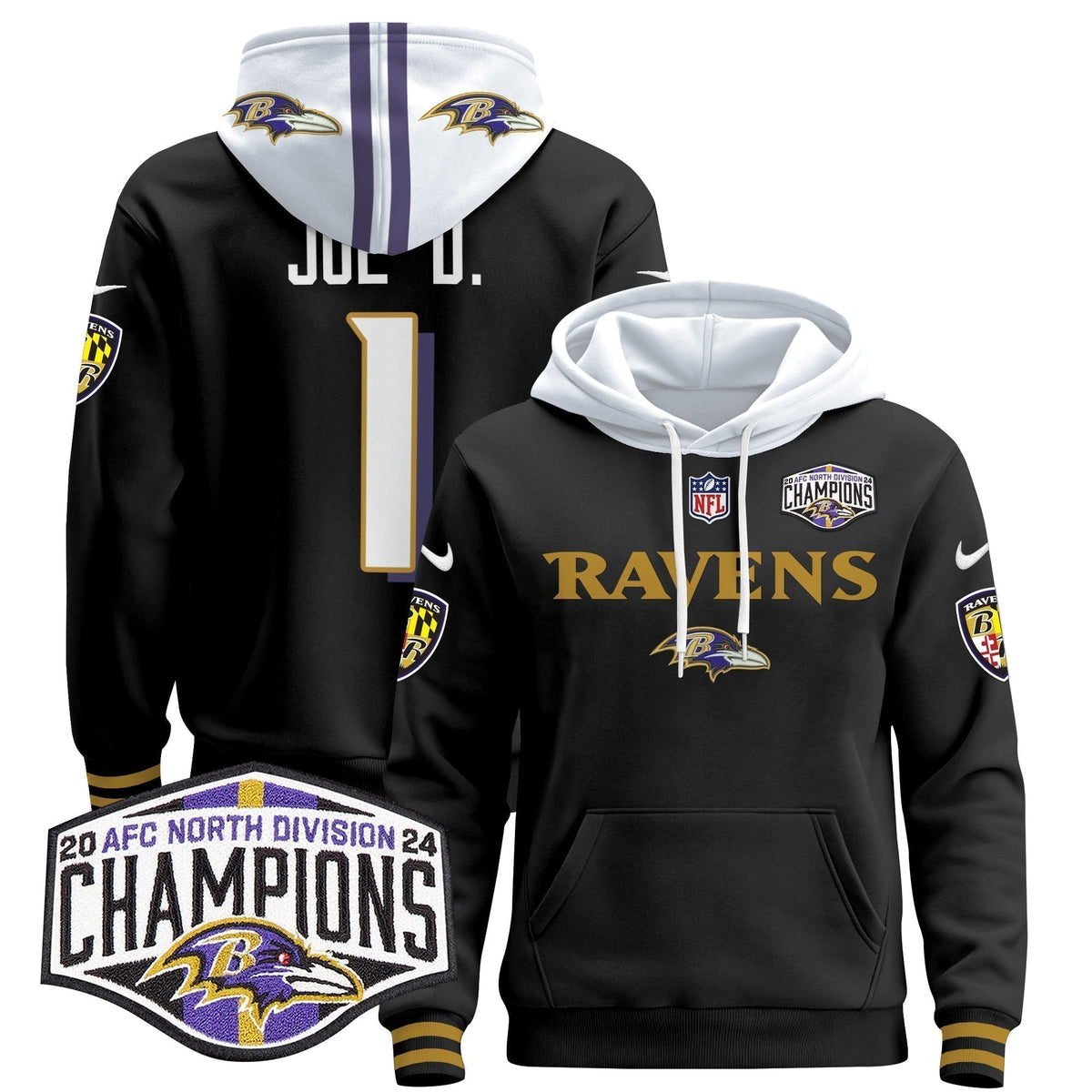 BAL 2024 AFC North Division Champions Patch Pullover Hoodie - Stitched