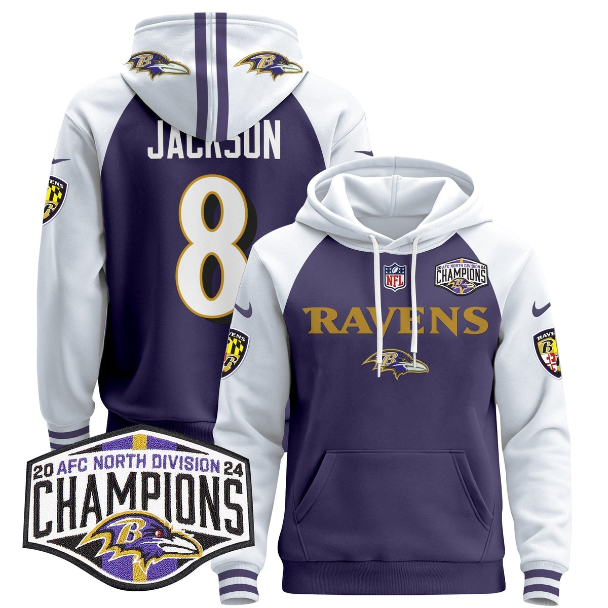 BAL 2024 AFC North Division Champions Patch Pullover Hoodie - Stitched