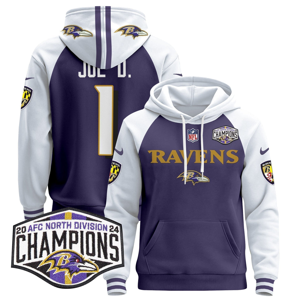 BAL 2024 AFC North Division Champions Patch Pullover Hoodie - Stitched