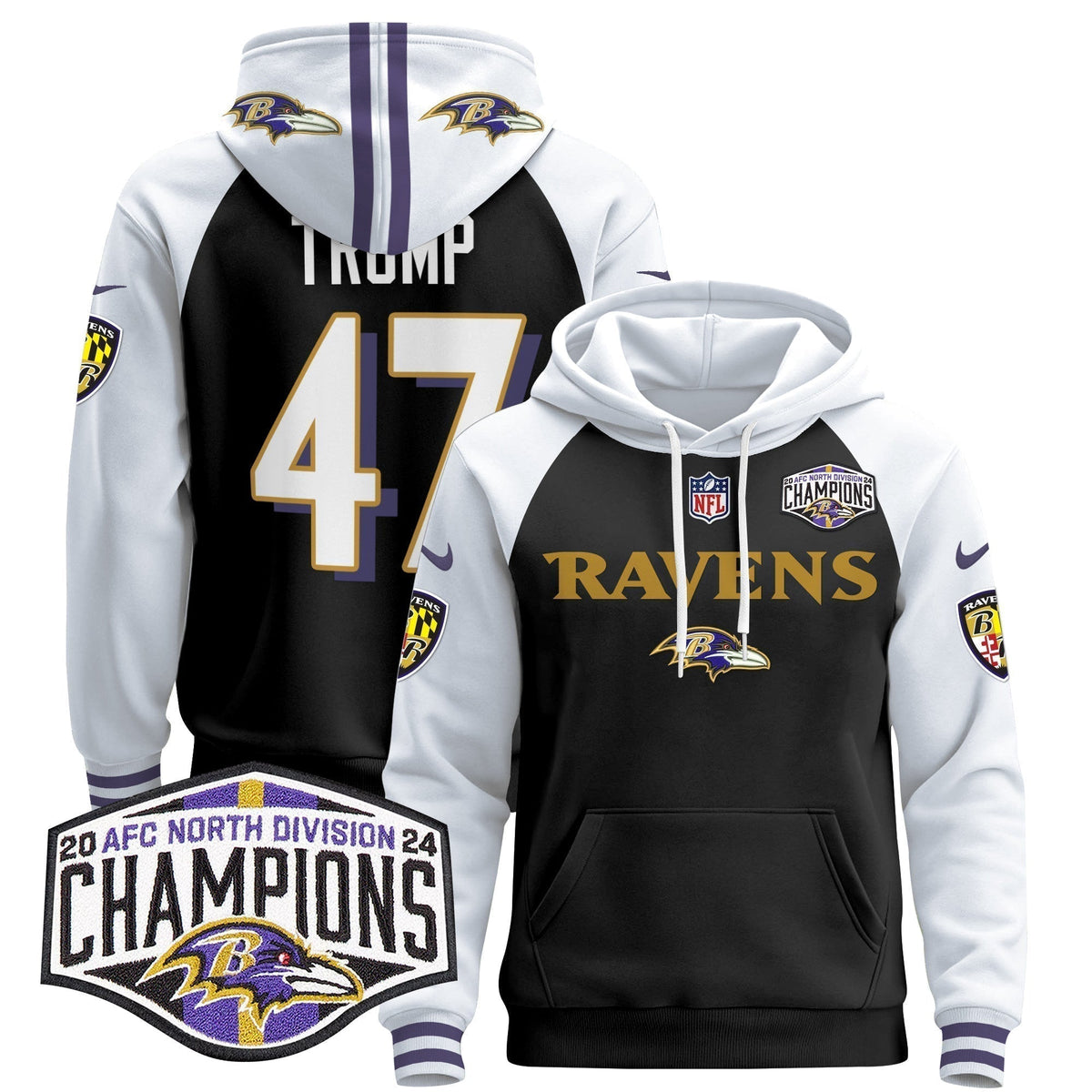 BAL 2024 AFC North Division Champions Patch Pullover Hoodie - Stitched