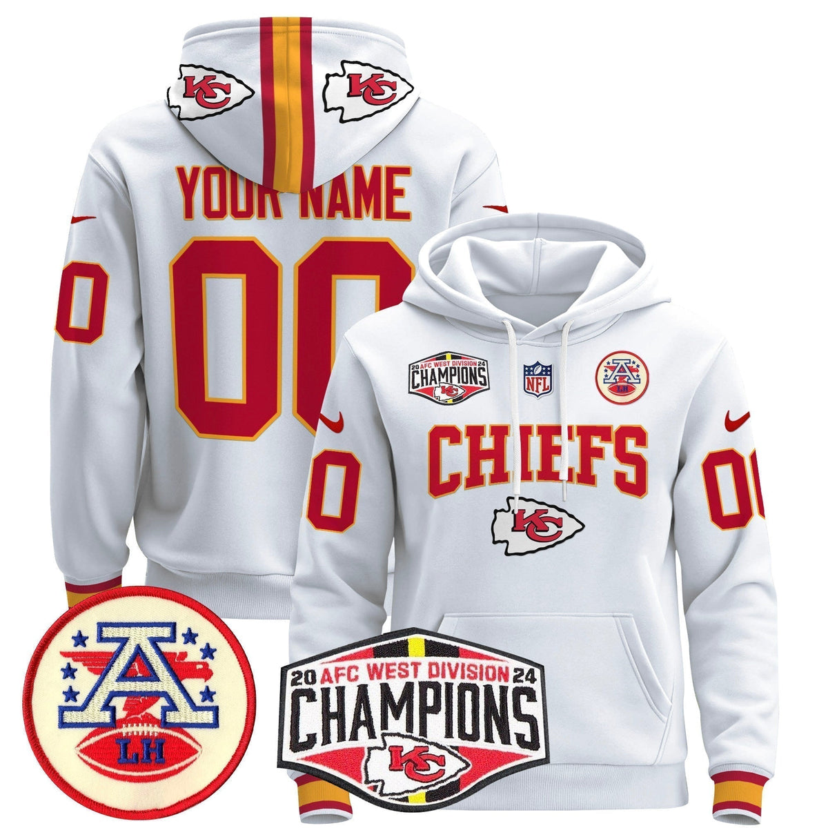 KC 2024 AFC West Division Champions Custom Pullover Hoodie - Stitched
