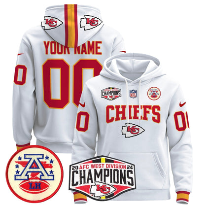 KC 2024 AFC West Division Champions Custom Pullover Hoodie - Stitched