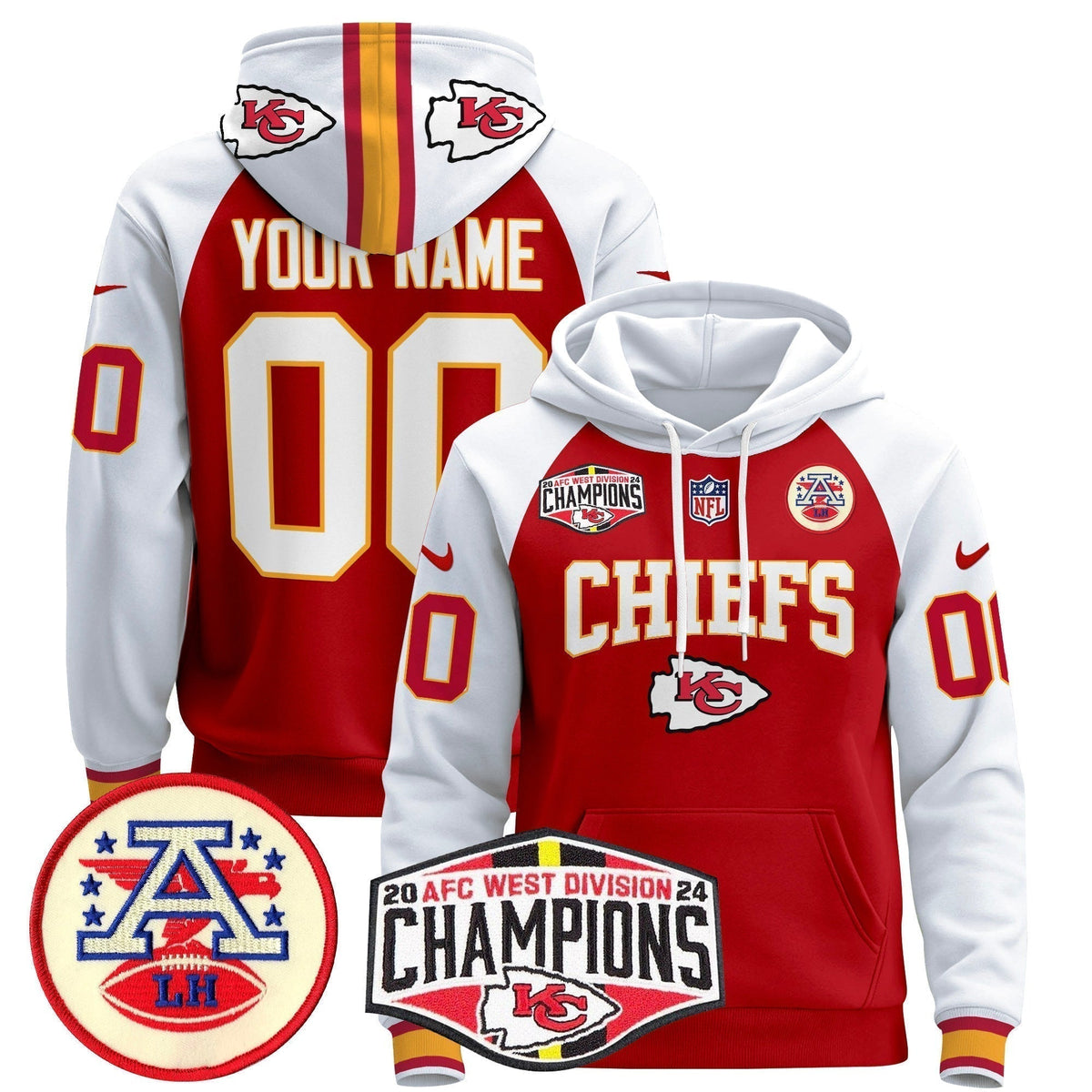 KC 2024 AFC West Division Champions Custom Pullover Hoodie - Stitched