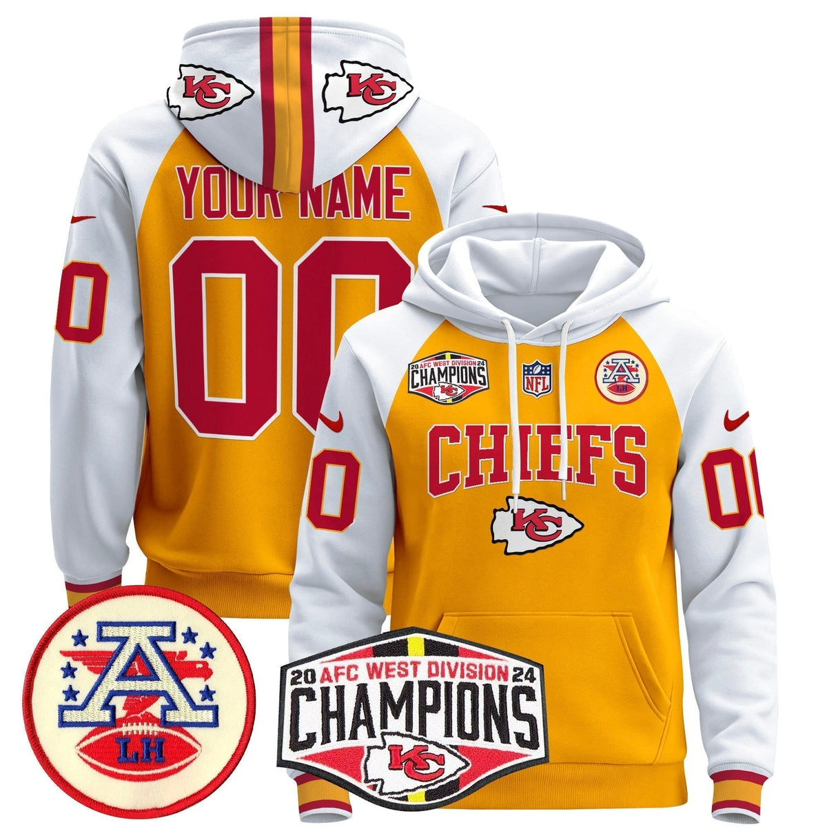 KC 2024 AFC West Division Champions Custom Pullover Hoodie - Stitched