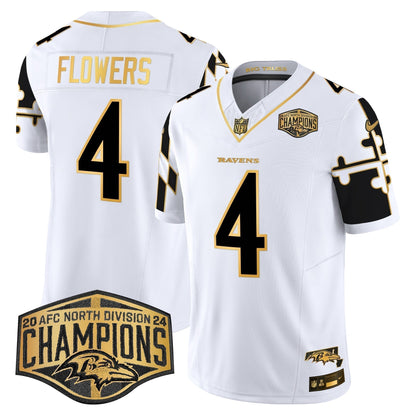 Ravens Maryland Flag Map 2024 AFC North Division Champions Patch Gold Vapor Limited Jersey - Stitched