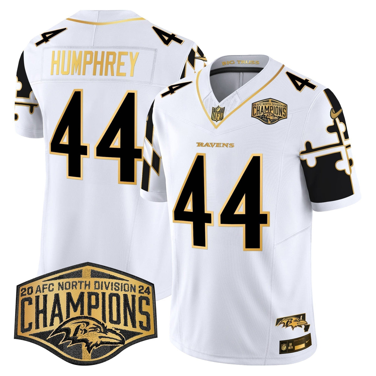 Ravens Maryland Flag Map 2024 AFC North Division Champions Patch Gold Vapor Limited Jersey - Stitched