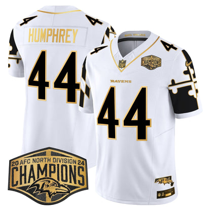 Ravens Maryland Flag Map 2024 AFC North Division Champions Patch Gold Vapor Limited Jersey - Stitched