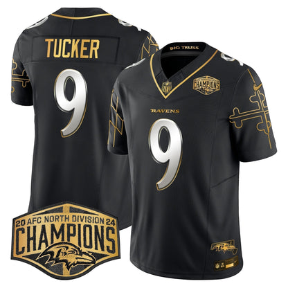 Ravens Maryland Flag Map 2024 AFC North Division Champions Patch Gold Vapor Limited Jersey - Stitched