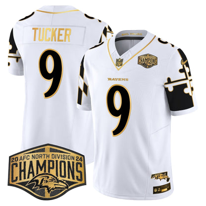 Ravens Maryland Flag Map 2024 AFC North Division Champions Patch Gold Vapor Limited Jersey - Stitched
