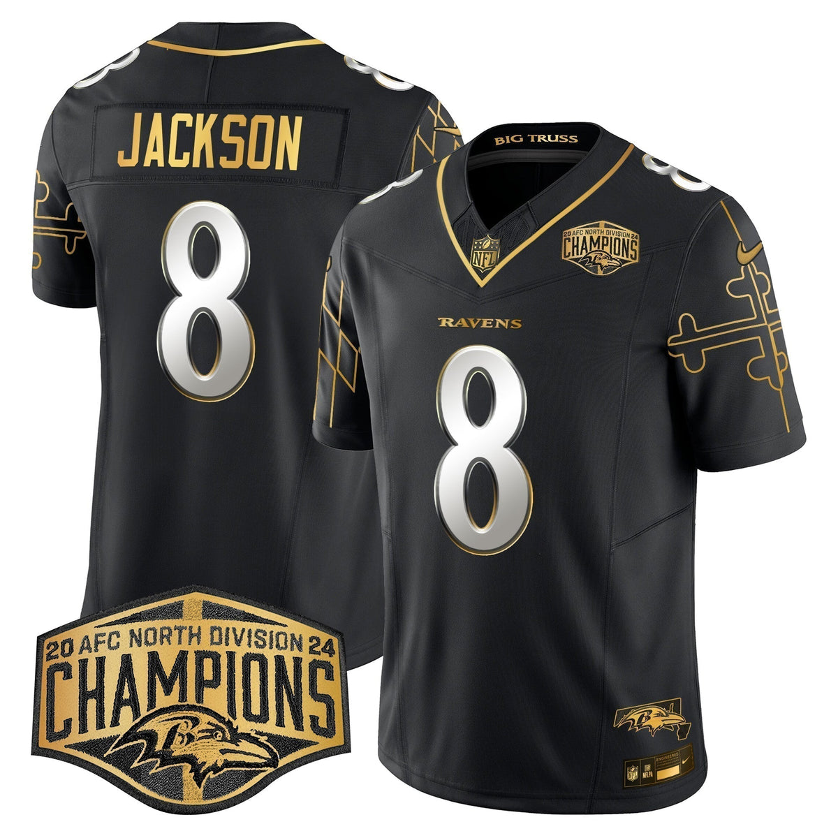 Ravens Maryland Flag Map 2024 AFC North Division Champions Patch Gold Vapor Limited Jersey - Stitched