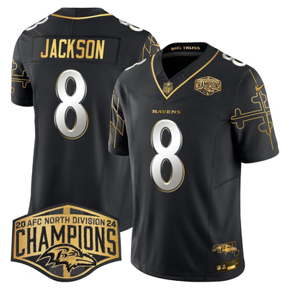 Ravens Maryland Flag Map 2024 AFC North Division Champions Patch Gold Vapor Limited Jersey - Stitched