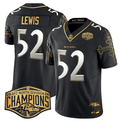Ravens Maryland Flag Map 2024 AFC North Division Champions Patch Gold Vapor Limited Jersey - Stitched