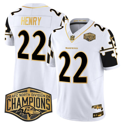 Ravens Maryland Flag Map 2024 AFC North Division Champions Patch Gold Vapor Limited Jersey - Stitched