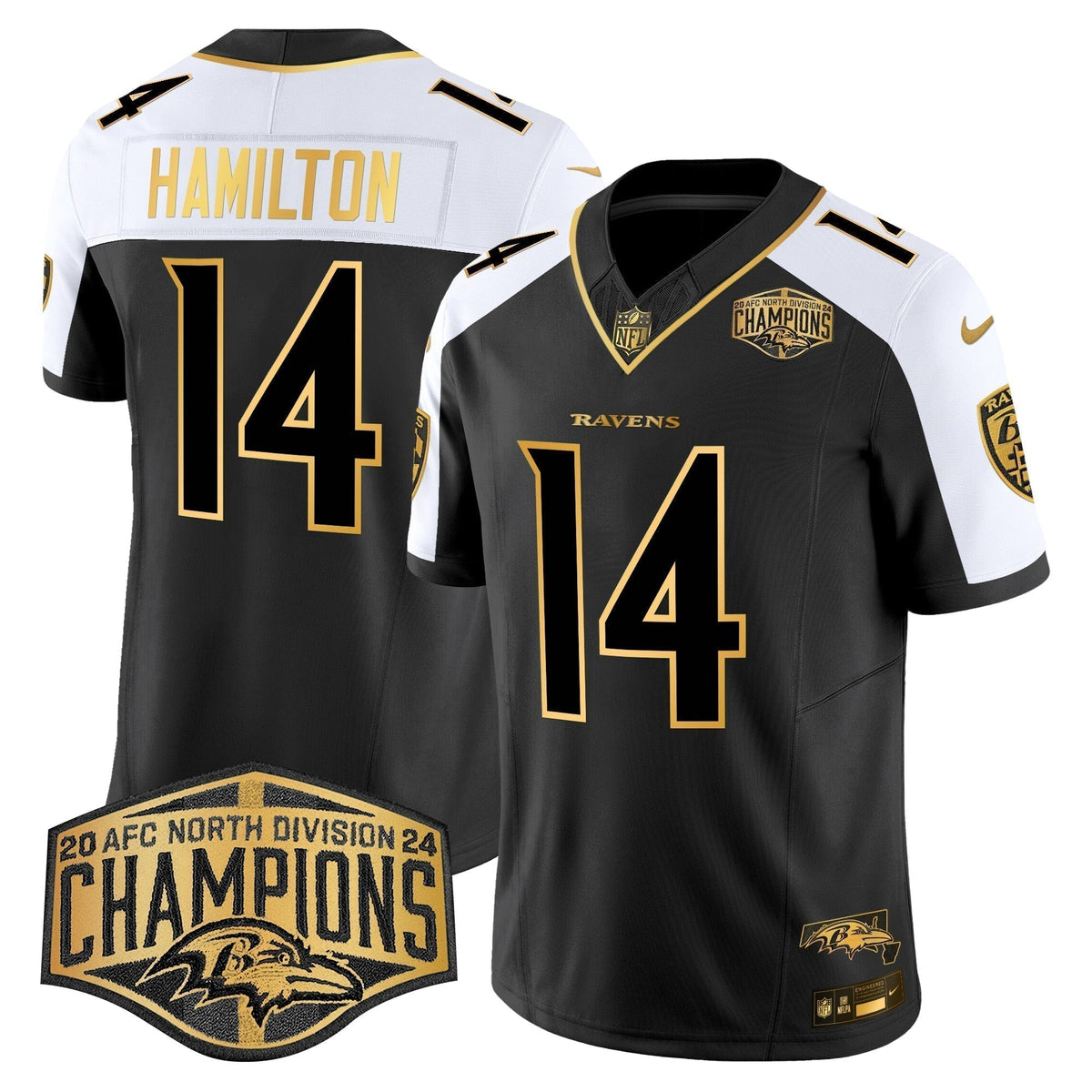 Ravens Maryland Flag Map 2024 AFC North Division Champions Patch Gold Vapor Limited Jersey - Stitched