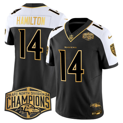 Ravens Maryland Flag Map 2024 AFC North Division Champions Patch Gold Vapor Limited Jersey - Stitched