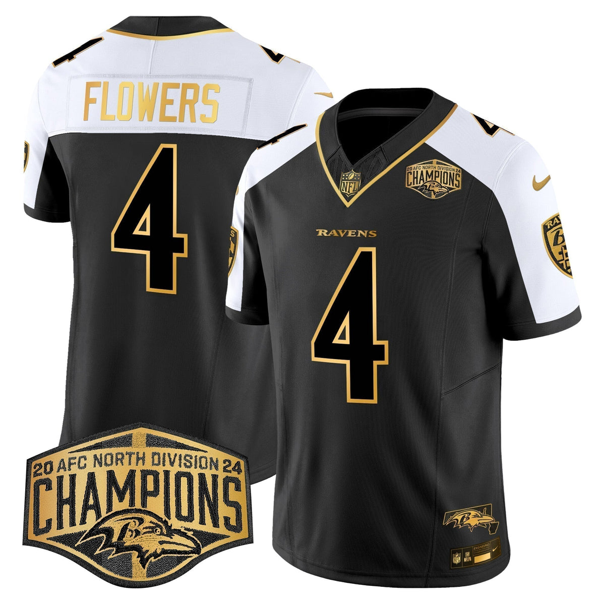 Ravens Maryland Flag Map 2024 AFC North Division Champions Patch Gold Vapor Limited Jersey - Stitched