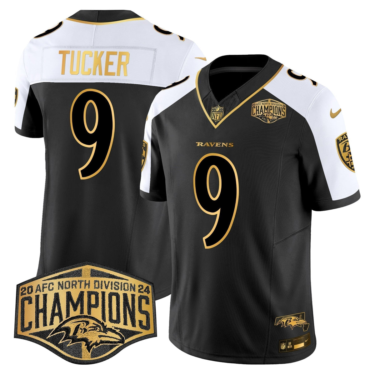 Ravens Maryland Flag Map 2024 AFC North Division Champions Patch Gold Vapor Limited Jersey - Stitched