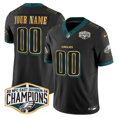 Eagles 2024 NFC East Division Champions Gold Trim Vapor Limited Custom Jersey - Stitched