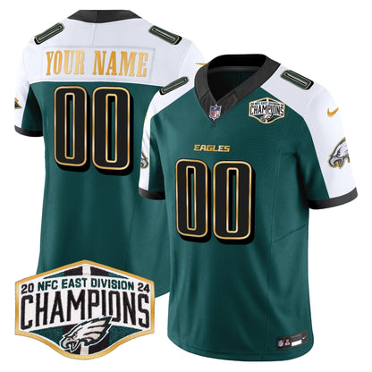 Eagles 2024 NFC East Division Champions Gold Trim Vapor Limited Custom Jersey - Stitched