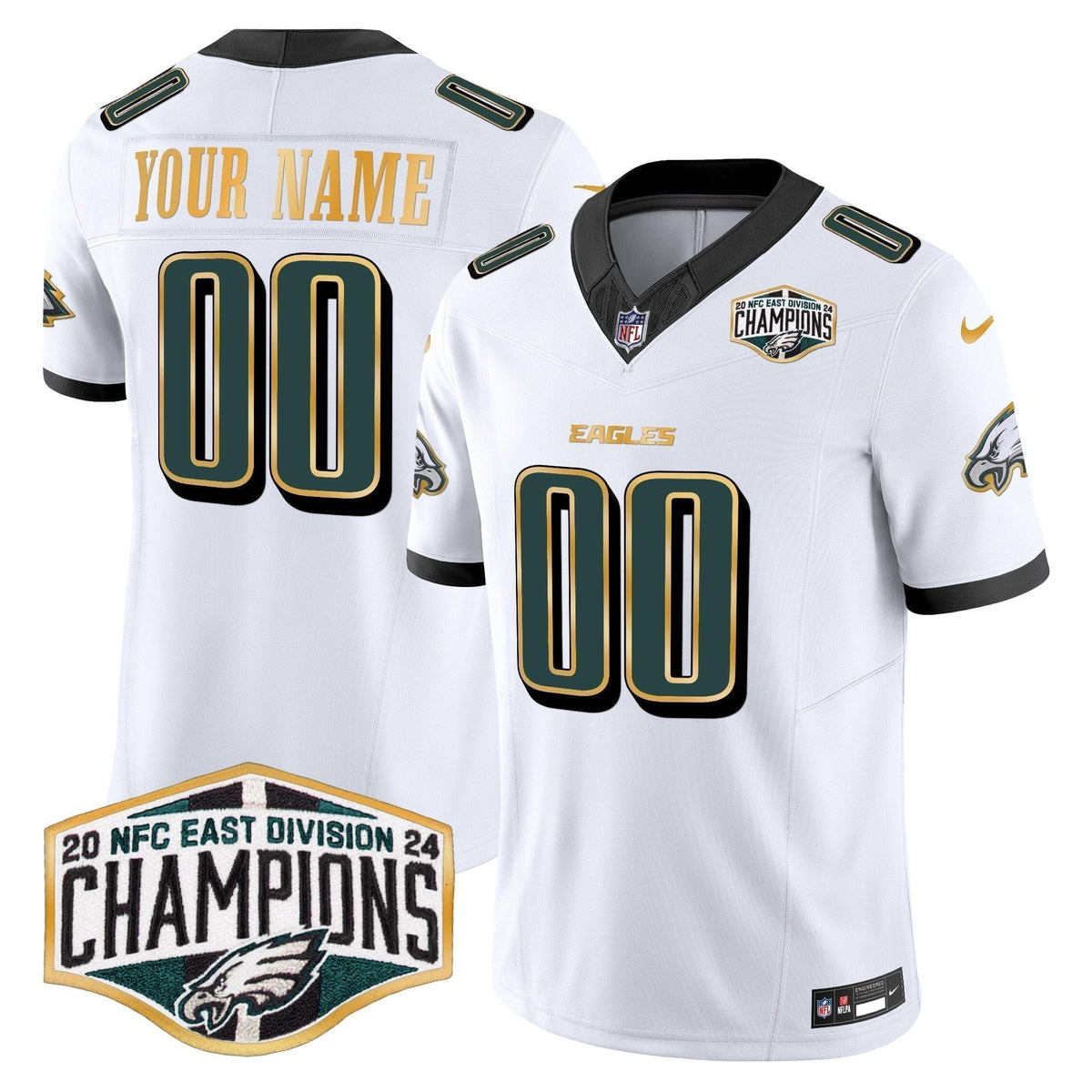 Eagles 2024 NFC East Division Champions Gold Trim Vapor Limited Custom Jersey - Stitched
